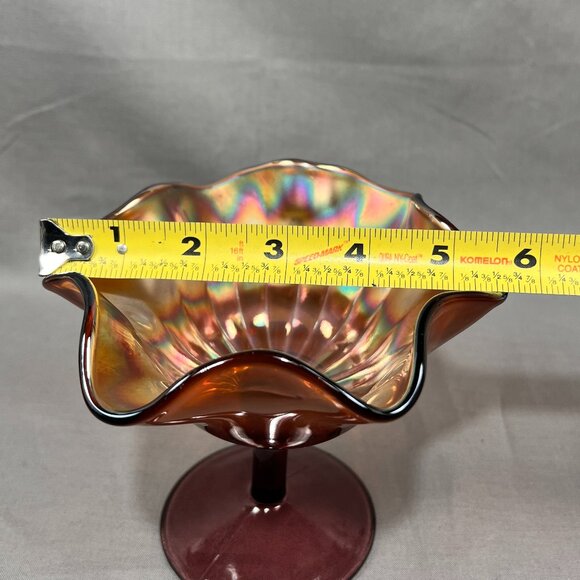 Vtg Fenton Carnival Stippled Rays Art Glass Comport Compote Amethyst Purple - Picture 15 of 16